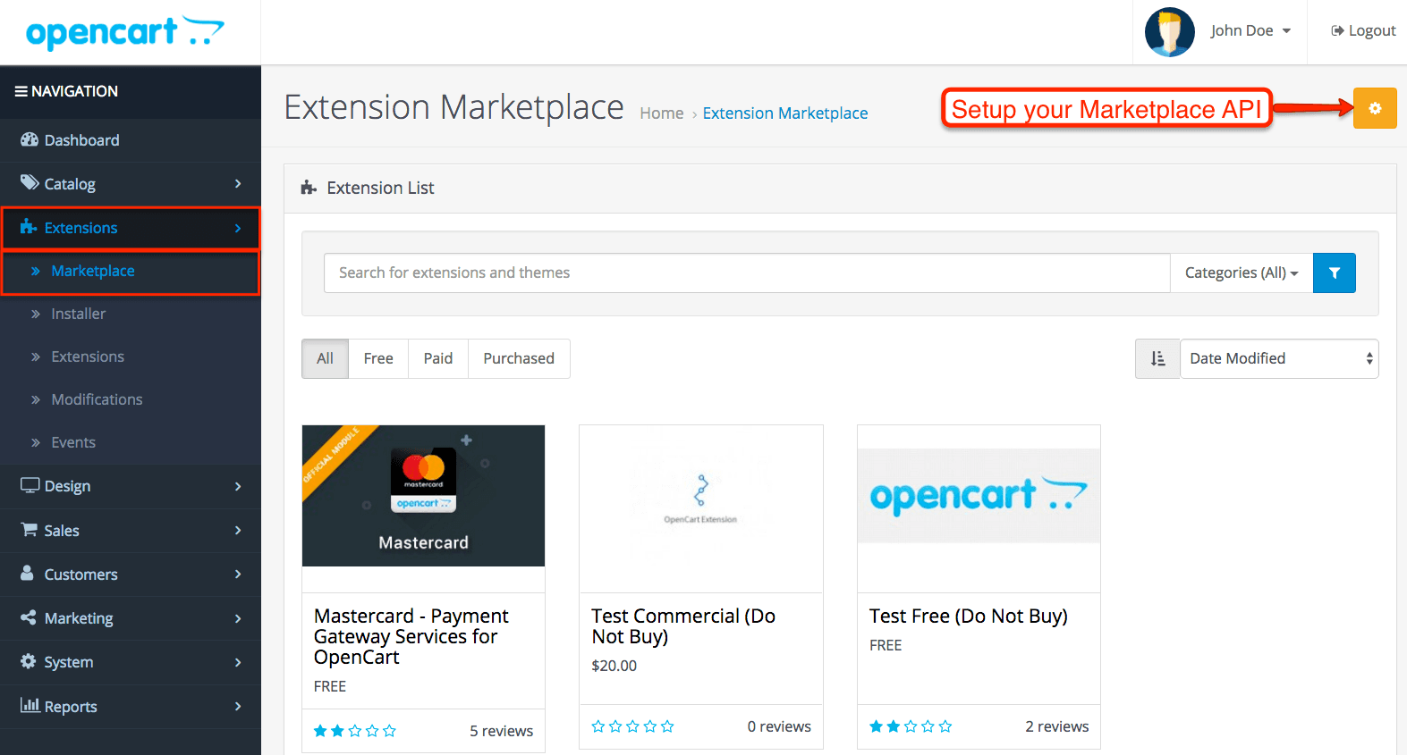 Opencart Extension Marketplace API