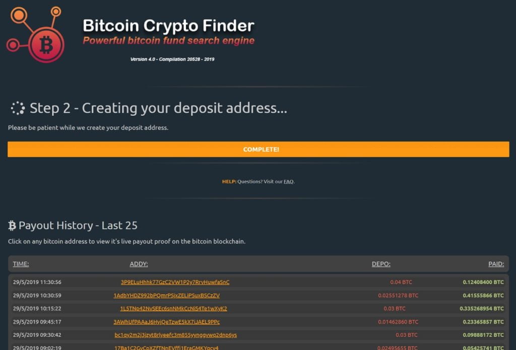 bitcoin crypto finder scam